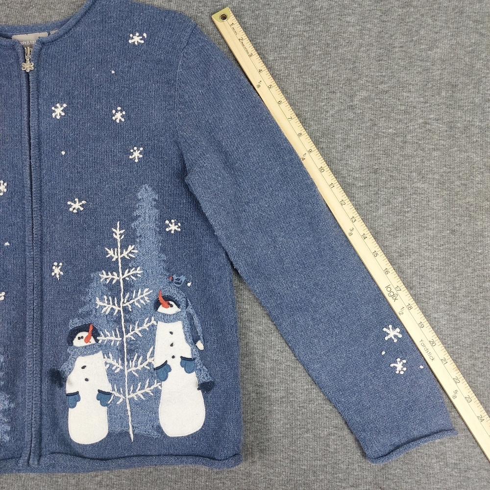 CROFT & BARROW BLUE EMBROIDERED SNOWMAN WINTER HOLIDAY CHRISTMAS CARDIGAN SZ M - Picture 6 of 11